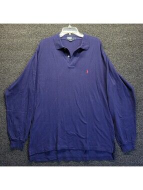 Vtg Polo Ralph Lauren Blue Solid Polo Shirt Mens Sz XL Long Sleeve Collar Shirt